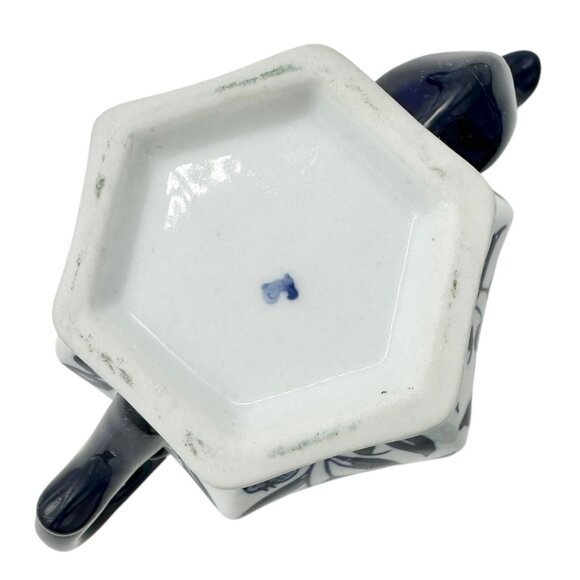 Vintage Inspired Hexagonal Ceramic Teapot With Lid Blue White Floral Design - Picture 4 of 10